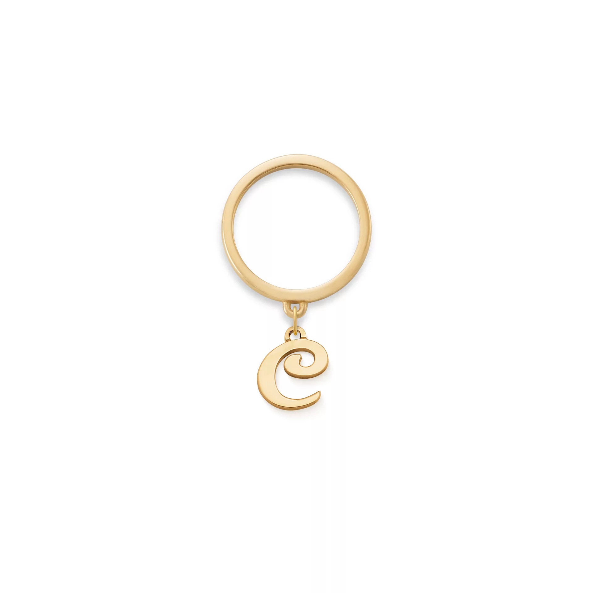Small Script Initial Charm Dangle Ring