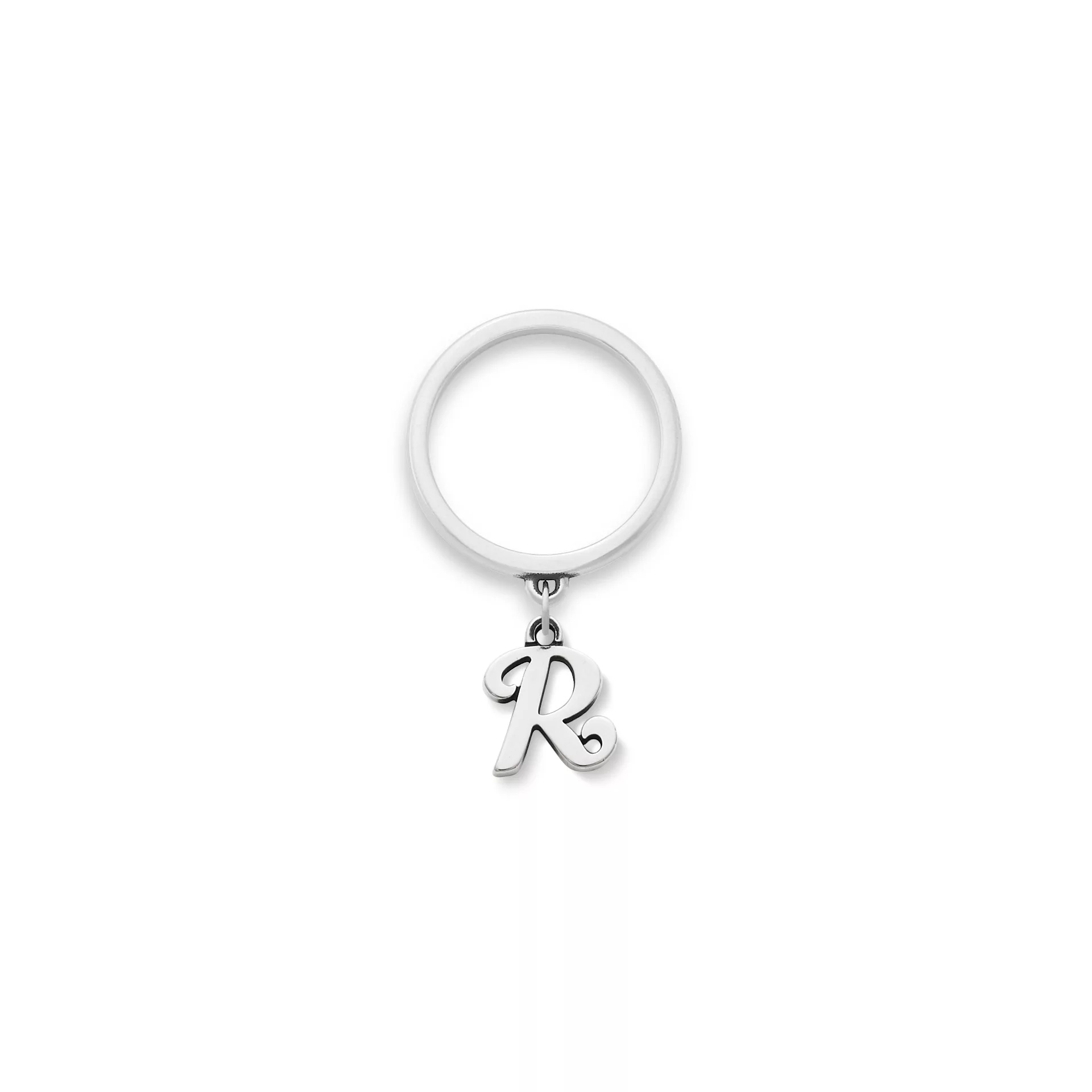 Small Script Initial Charm Dangle Ring