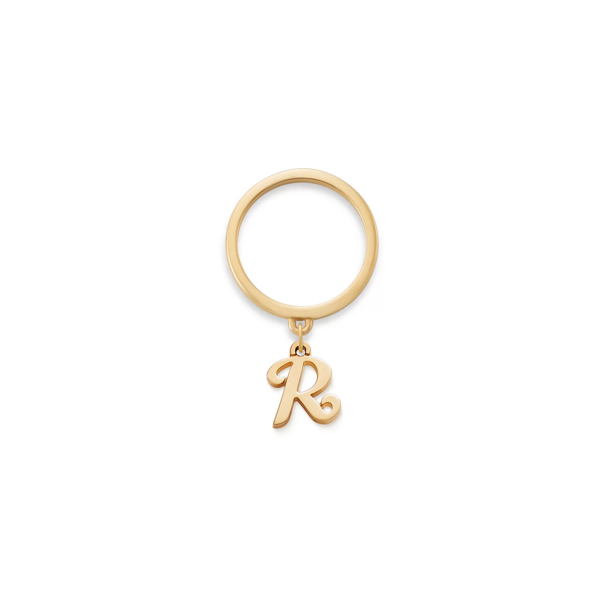 Small Script Initial Charm Dangle Ring