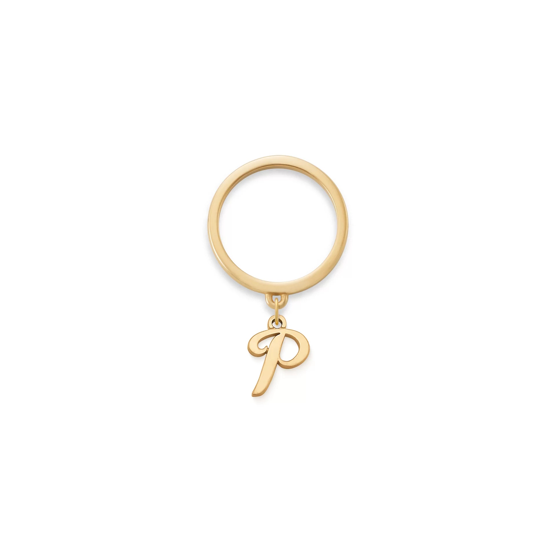 Small Script Initial Charm Dangle Ring