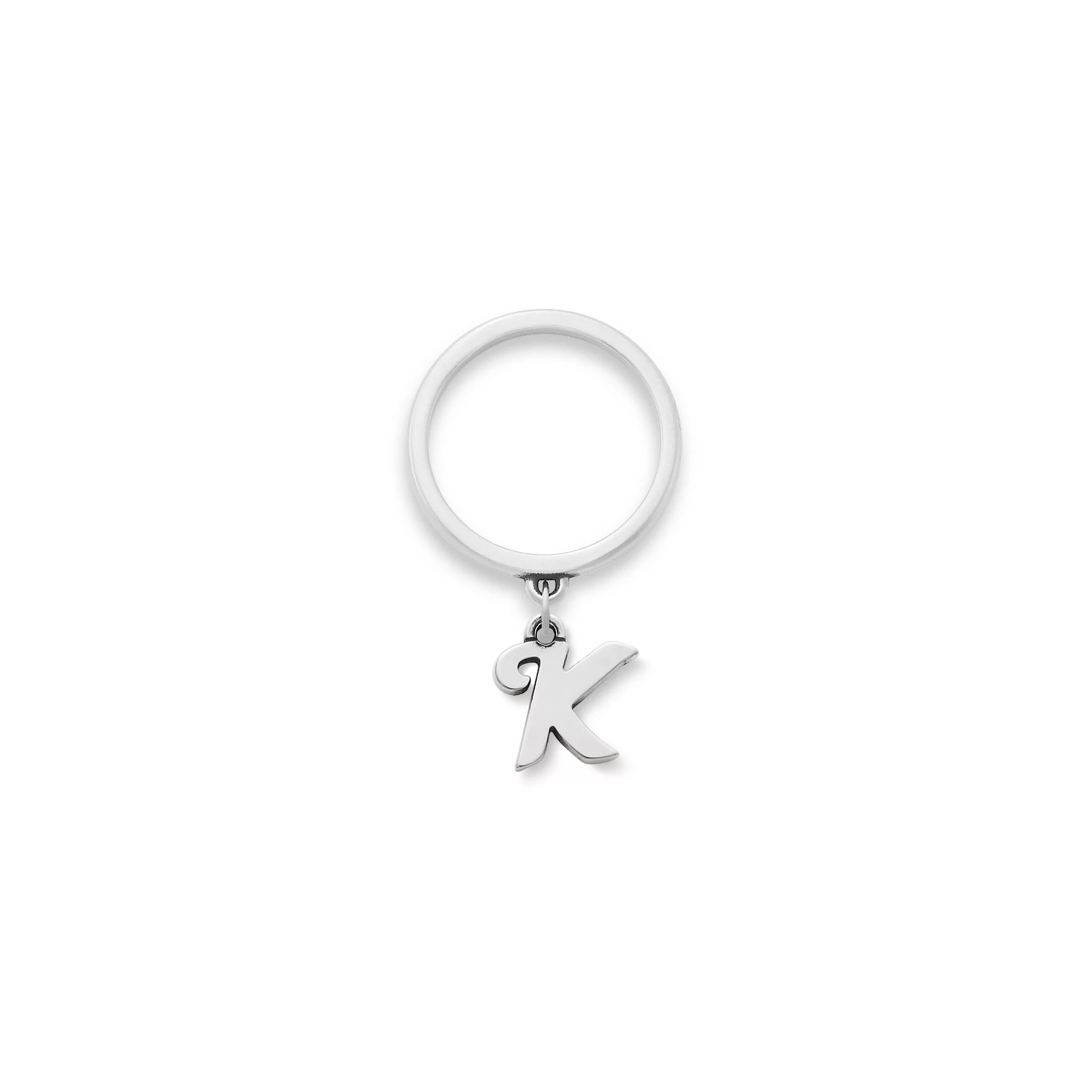 Small Script Initial Charm Dangle Ring