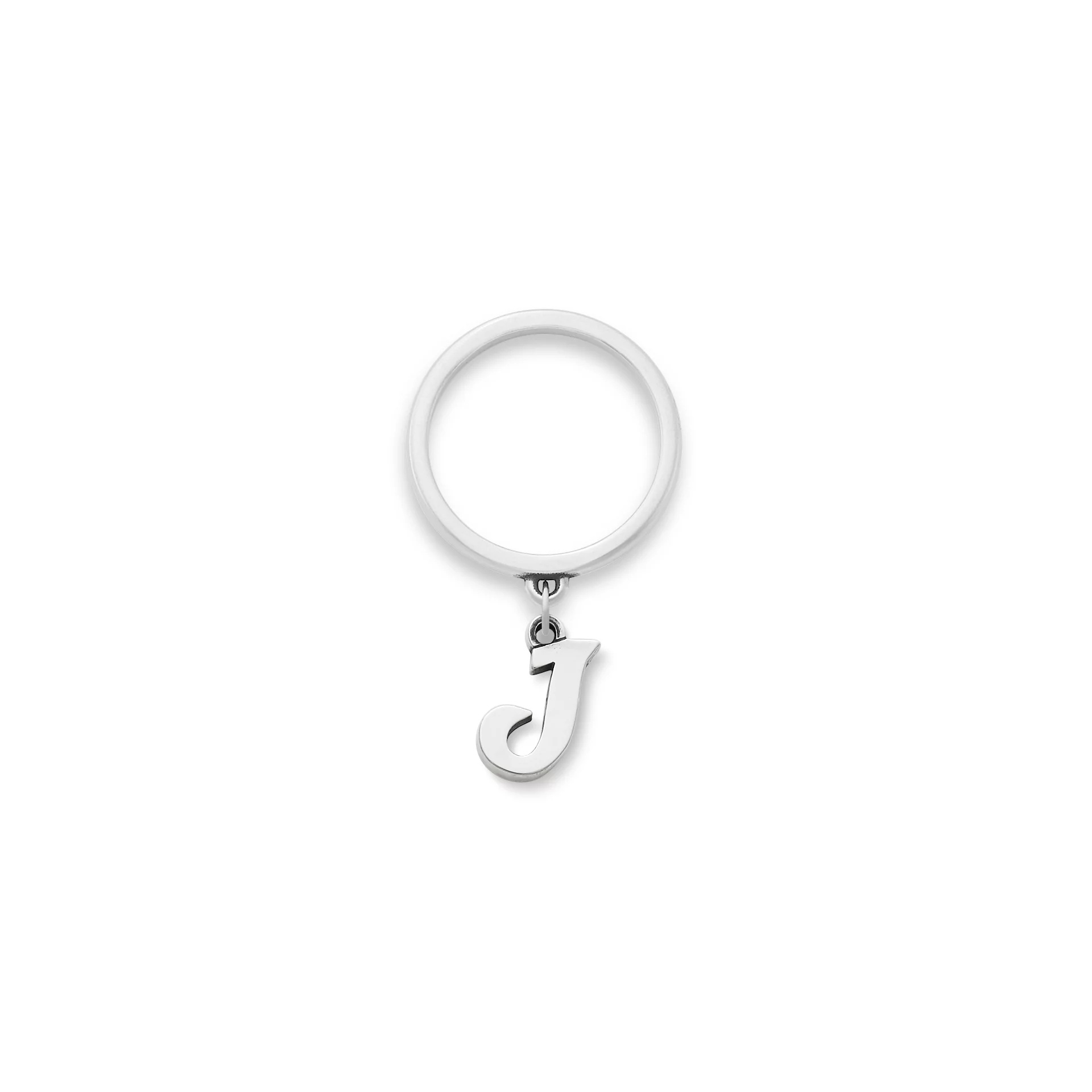 Small Script Initial Charm Dangle Ring