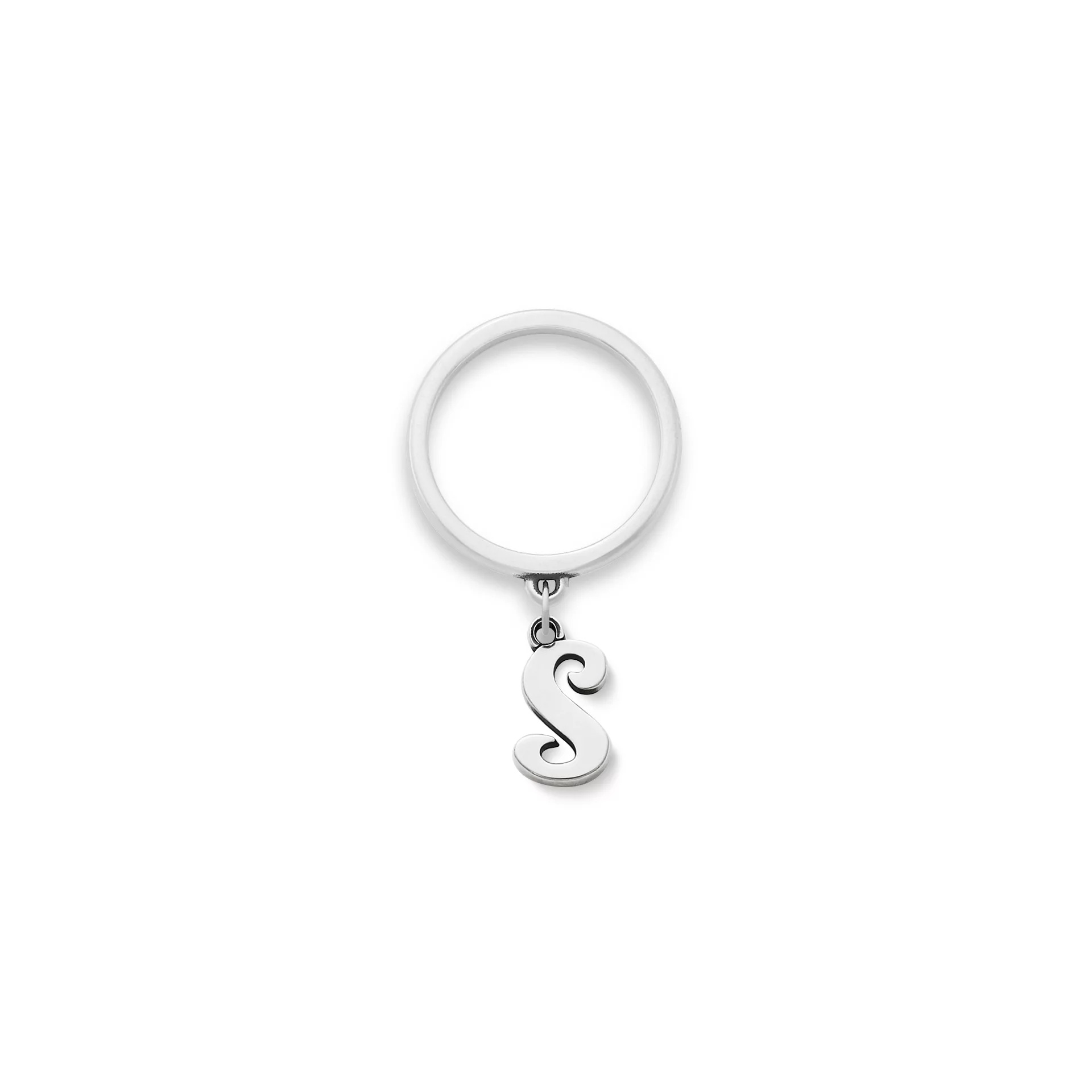 Small Script Initial Charm Dangle Ring