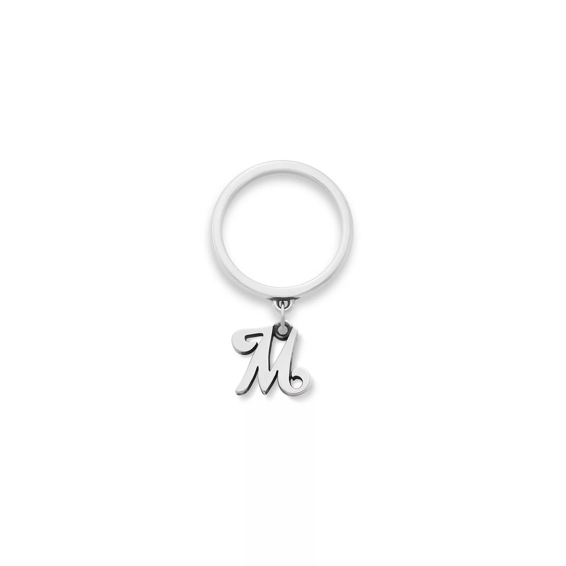 Small Script Initial Charm Dangle Ring