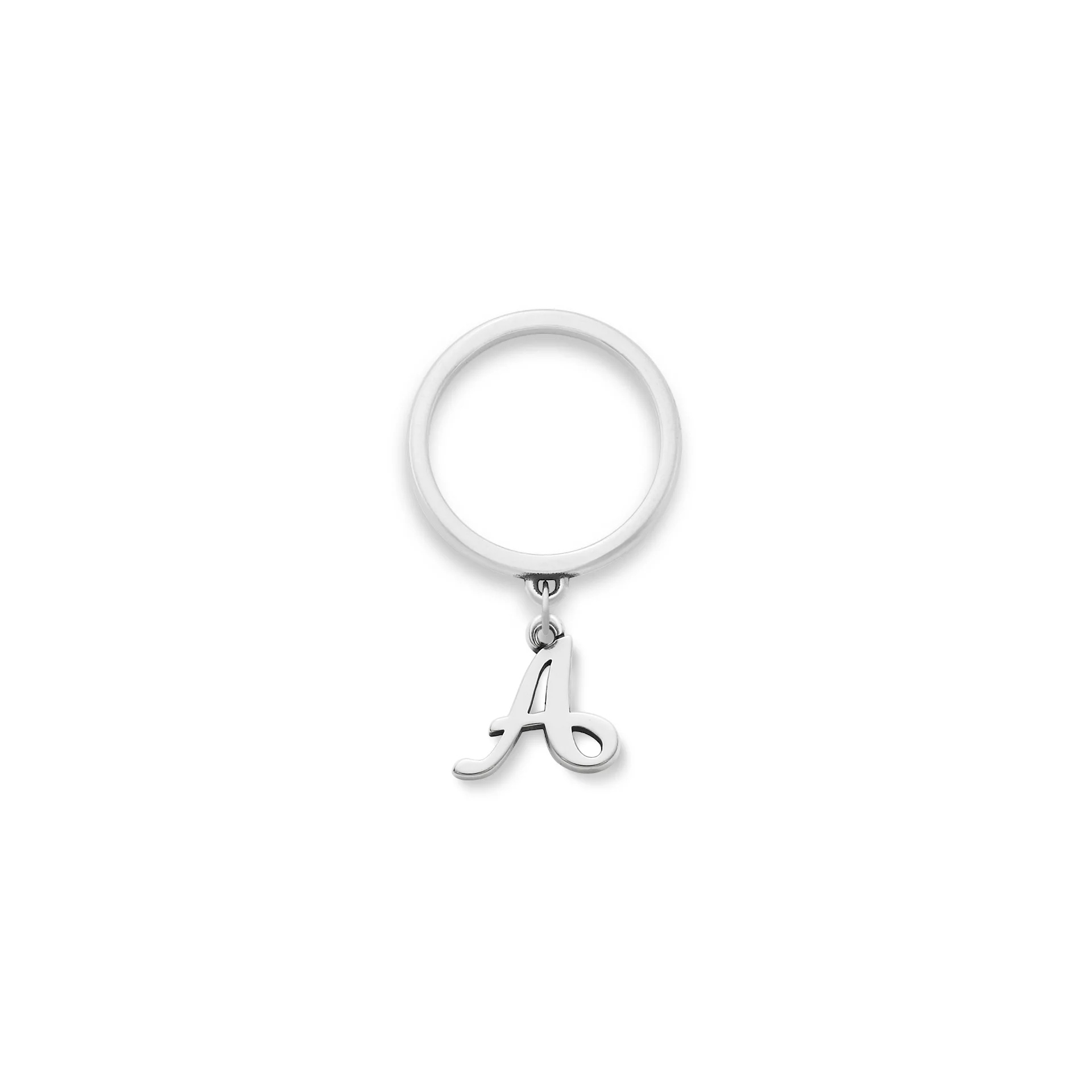 Small Script Initial Charm Dangle Ring